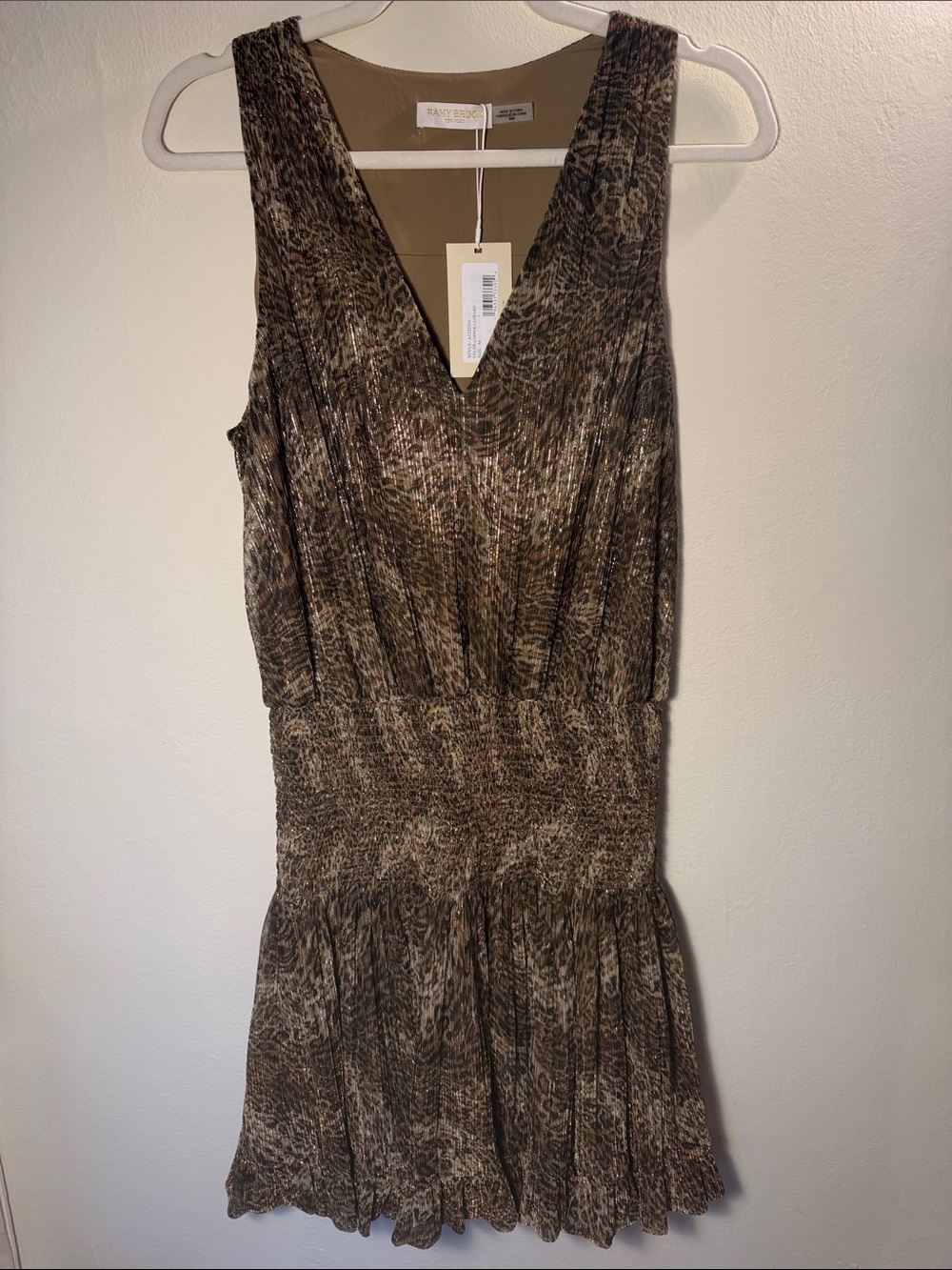 New and Never Worn: Ramy Brook Size M Brown Animal Print V-Neck Sleeveless Dress